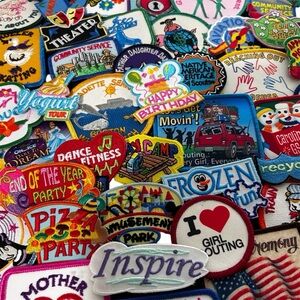 Huge Lot Girl Scout Fun Patches Badges Troop GS Trefoil Lot of 47